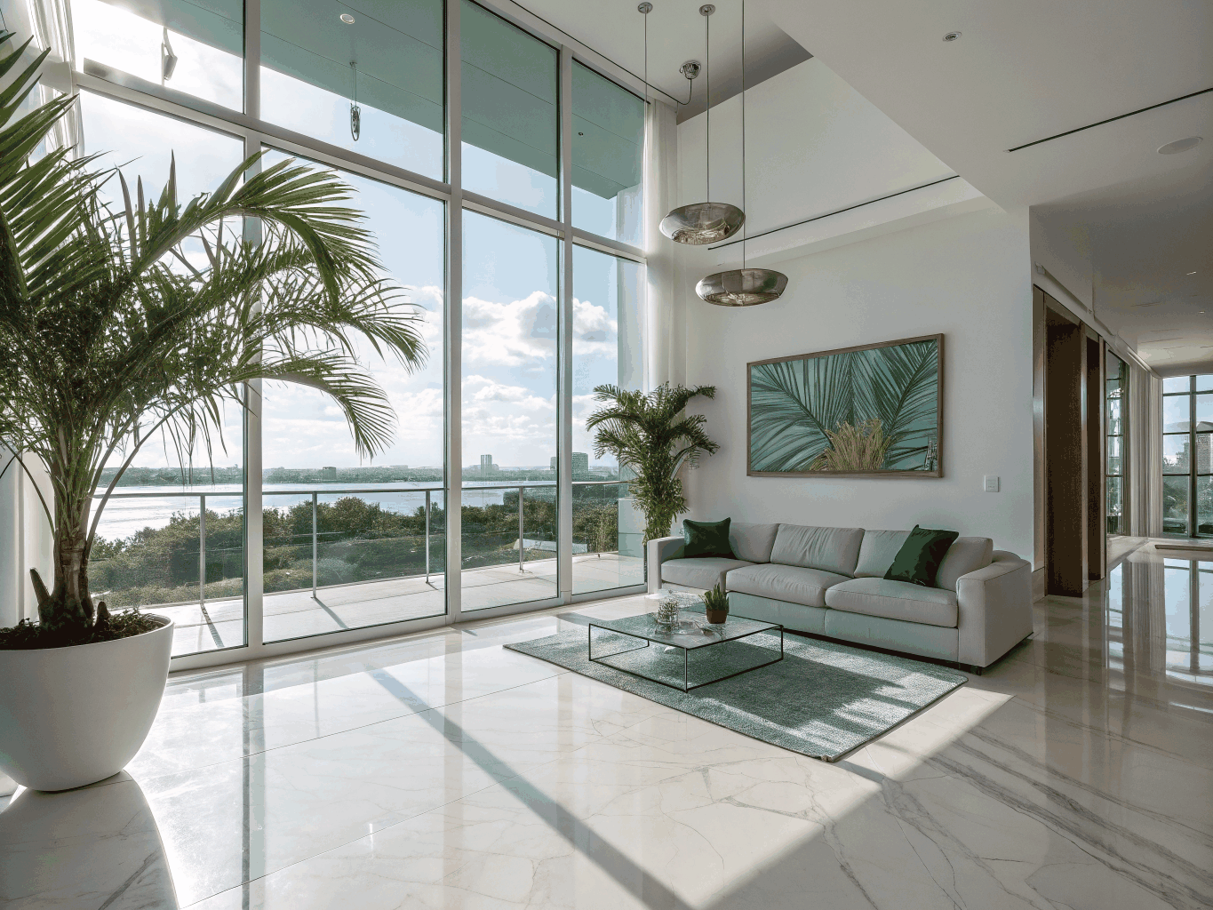 Bright organized interior of a seasonal residence in South Florida